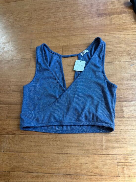 Intimately By Free People Other - NWT Free People Small Intimately Blue Metallic Ribbed Wrap Crop Top Bralette